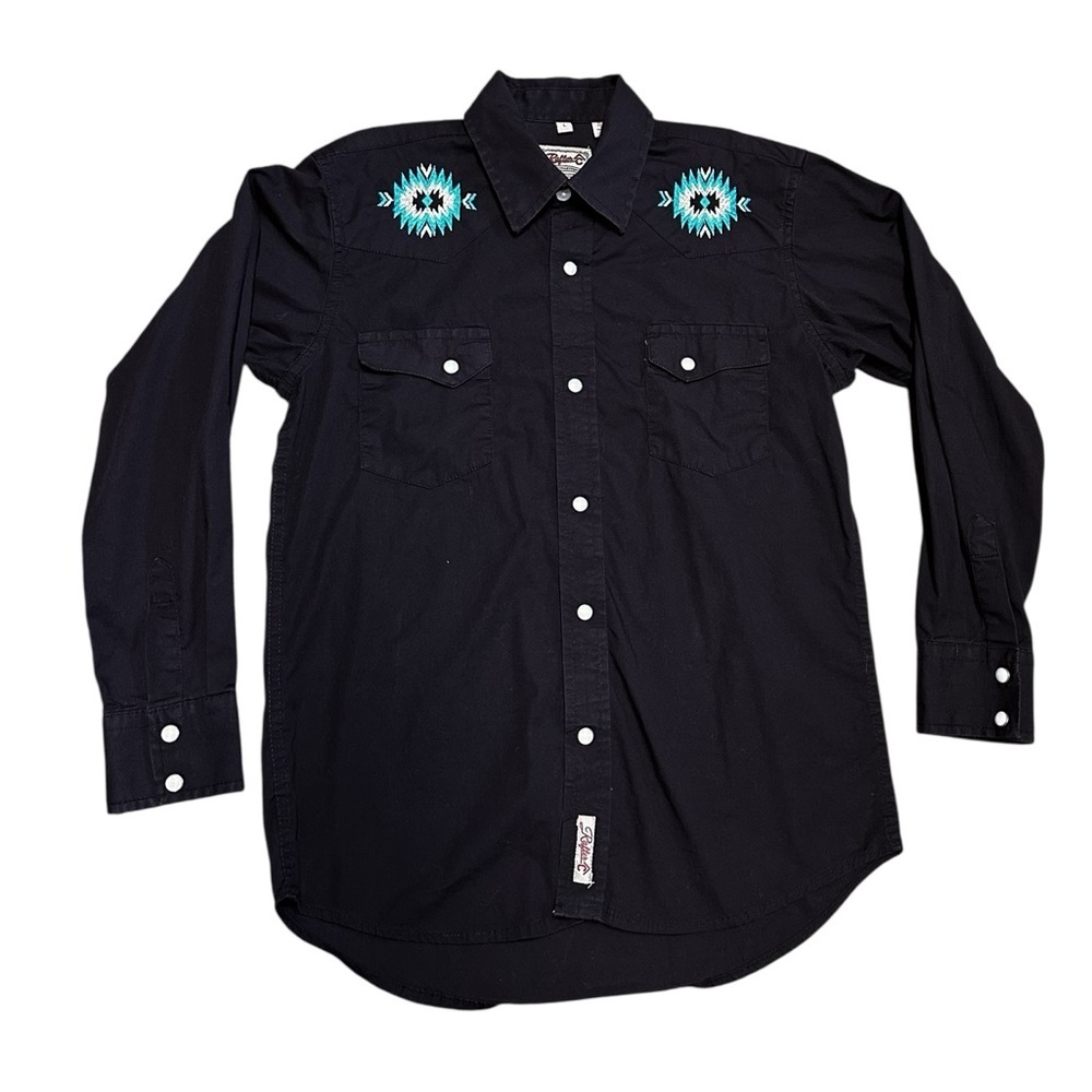 Rafter C Cowboy Collection Boys Western Shirt Sz. L Pearl Snap Black Embroidered
